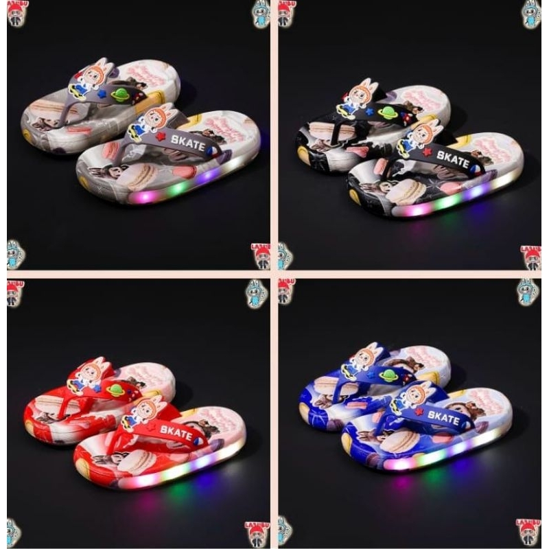 SANDAL LAMPU LED ANAK MOTIF LABUBU SKATE IMPORT FLIP FLOP