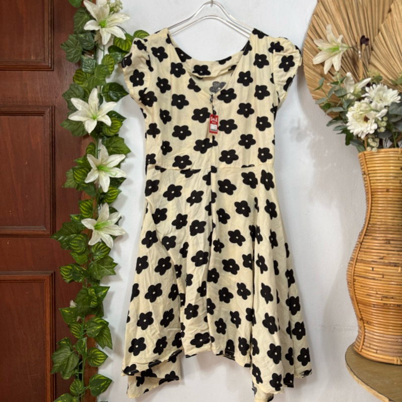 Home Dress Bunga Cream Hitam