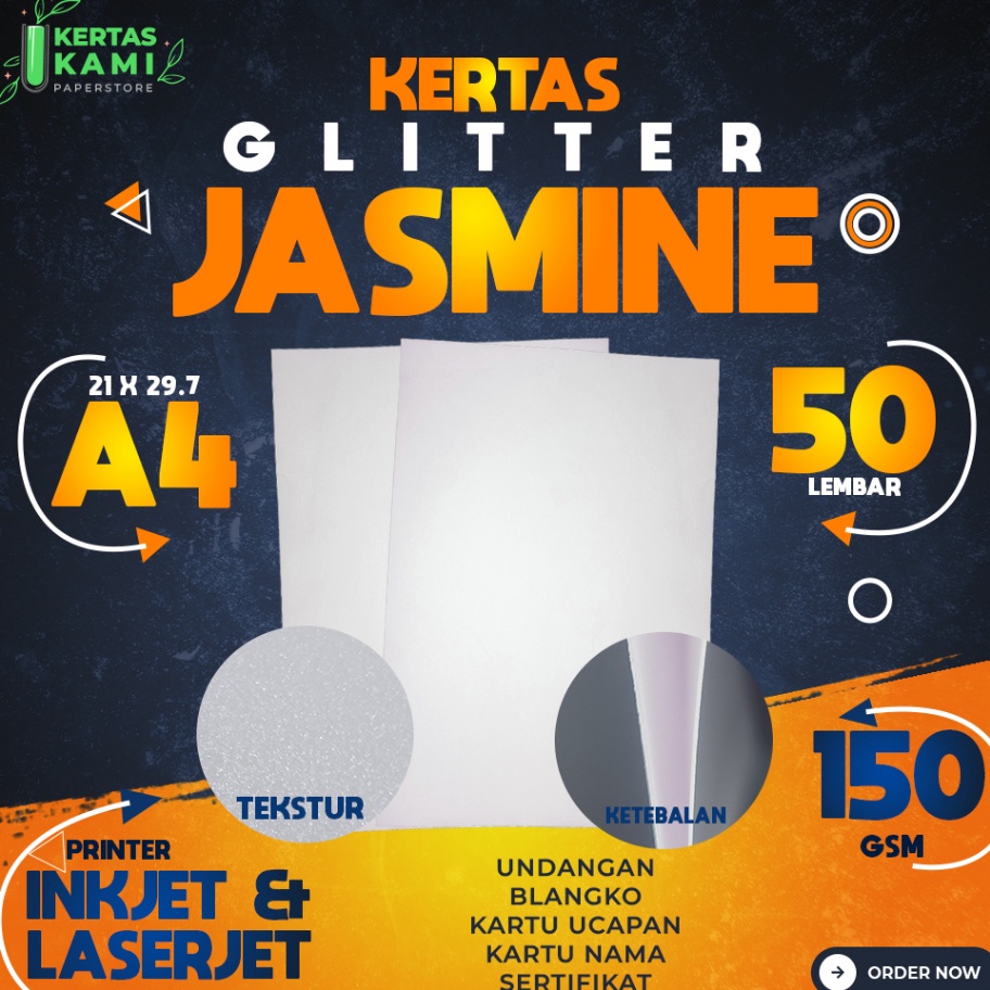 

Kertas Jasmine Glitter 15 gsm A4 isi 5 lembar Kertas Jasmine Glitter Putih A4 15 gram Kertas Blangko Undangan Karton Ijasah Sertifikat Flower ukuran A4