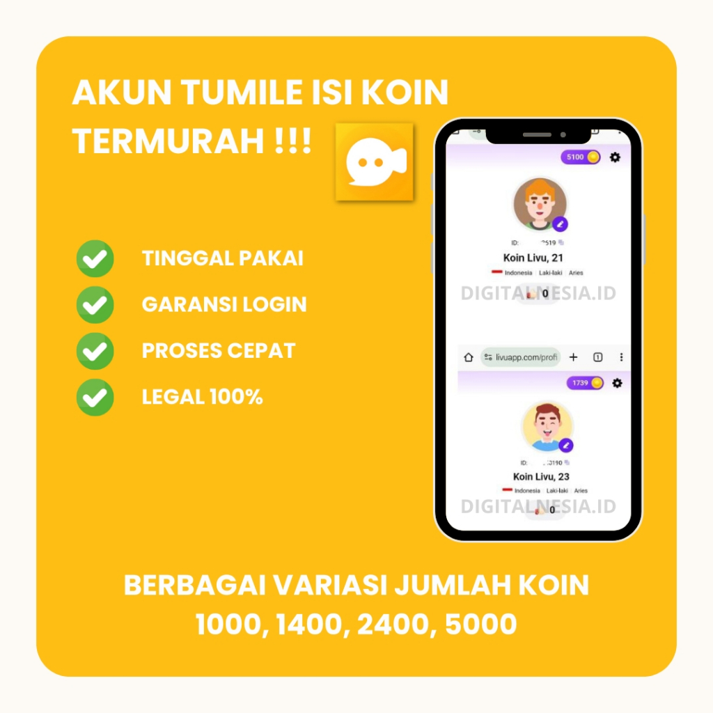 Akun Tumile Isi Koin 1000 & 1400 Siap Pakai Termurah