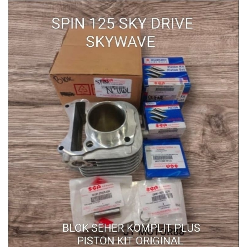 BLOK SEHER KOMPLIT PLUS PISTON KIT SPIN 125 SKYWAVE SKYDRIVE ORIGINAL