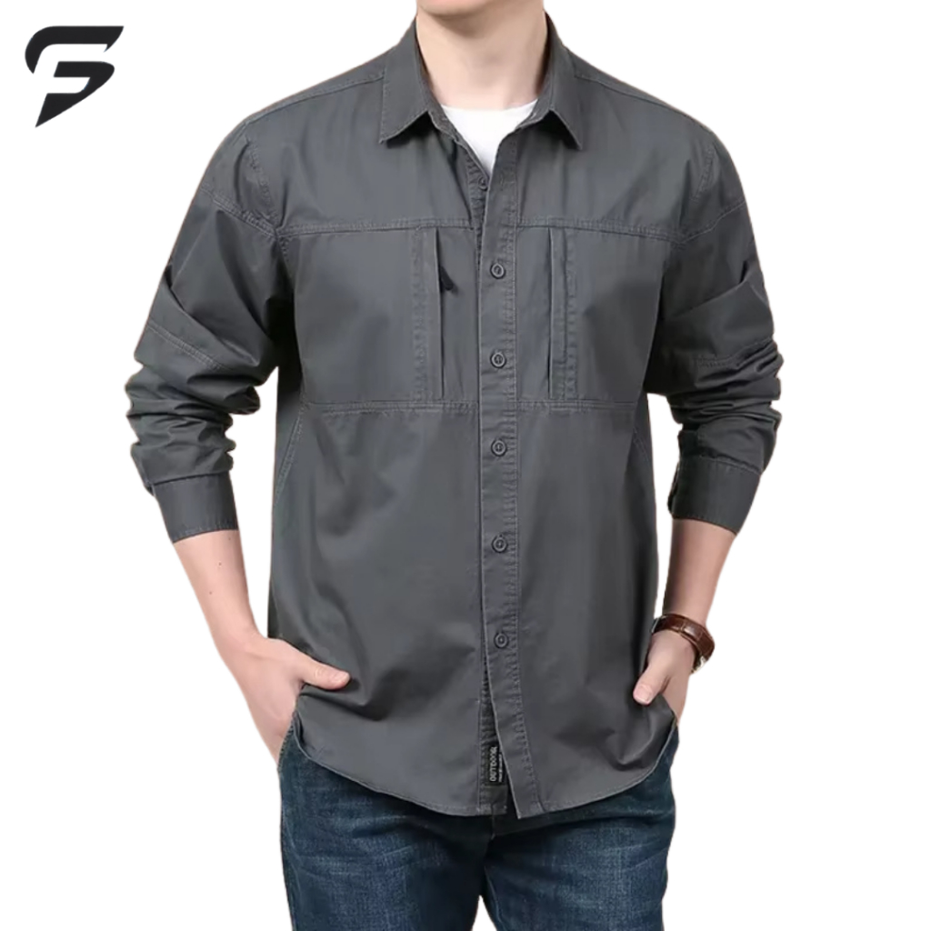 Kemeja Tactical Pria Abu Tua Lengan Panjang / Kemeja Tactical Pria / Kemeja Tactical Lengan Panjang 