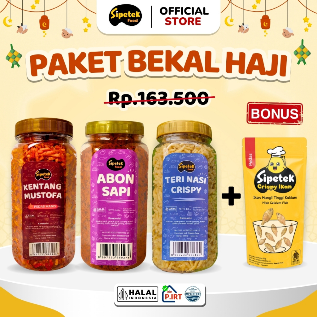 

[SPESIAL BEKAL HAJI] Paket Super Hemat Lauk Praktis Kentang Mustofa Toples + Gratis Crispy Ikan Pouch Sipetek