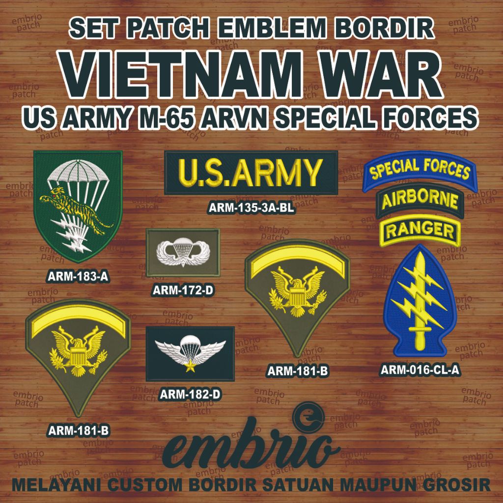 ARM-198 Emblem Bordir Jaket M65 VIETNAM WAR US Army M-65 ARVN Special Force Badge - Embrio Patch Emb