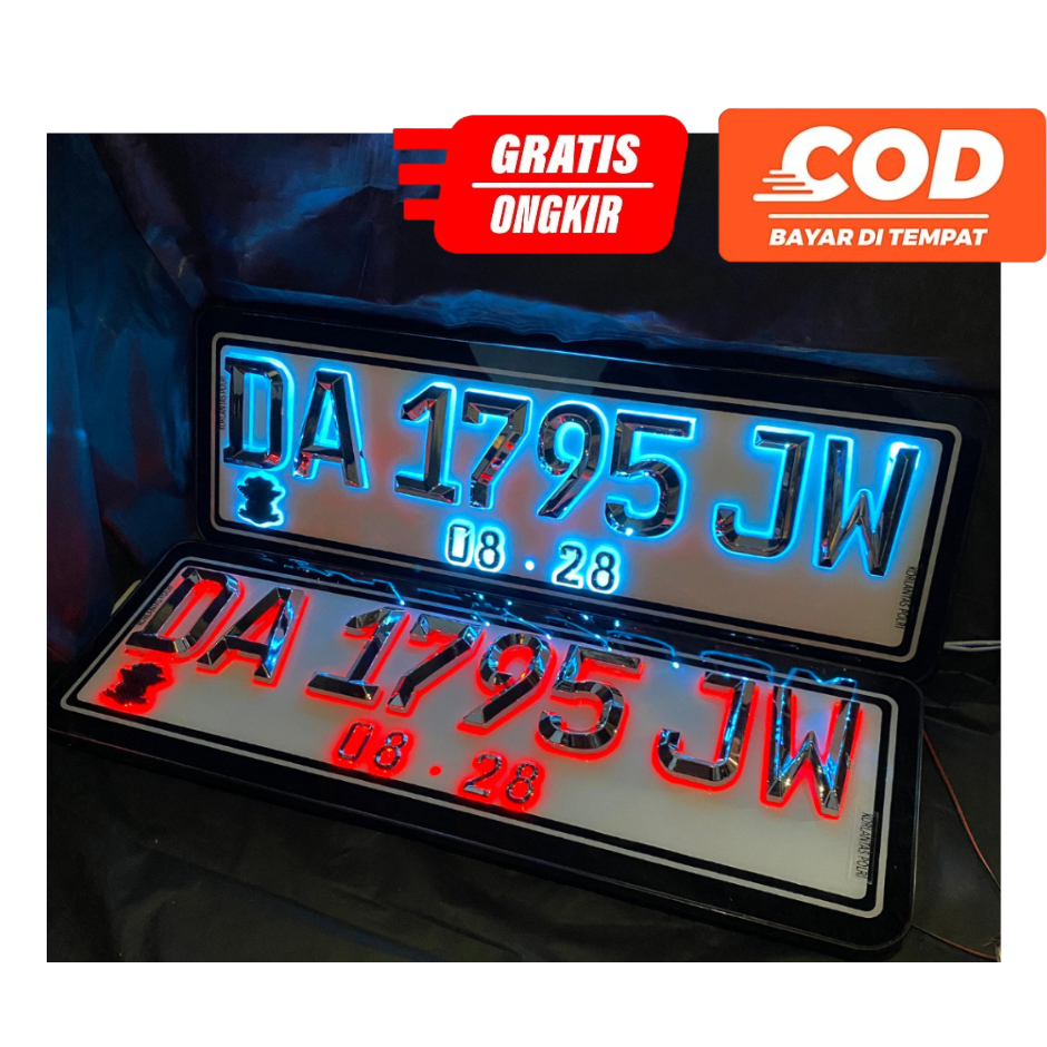 Plat Nomor Mobil LED Huruf Timbul Mewah Chrome Metalik - Plat Mobil Timbul Mewah