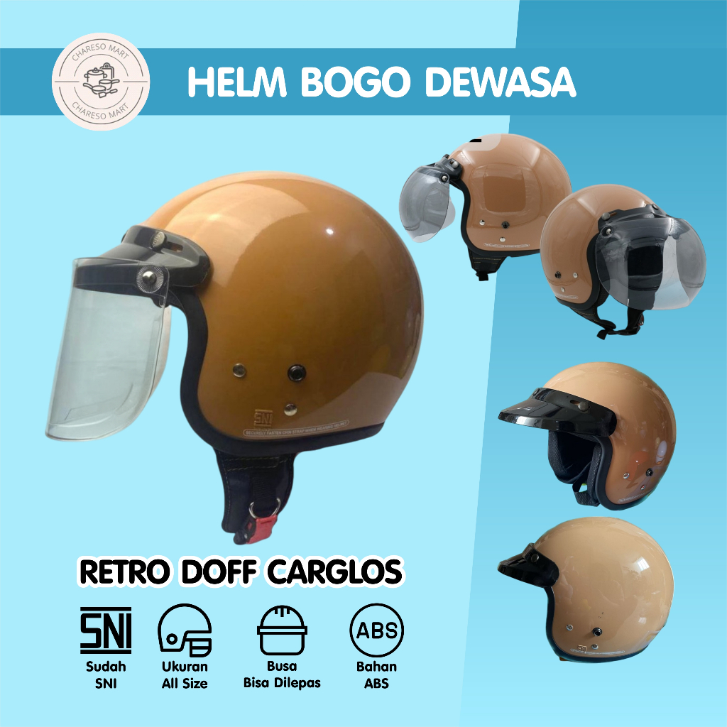 HDS Helm Bogo Retro Mocca Gloss SNI Dewasa Pria Wanita