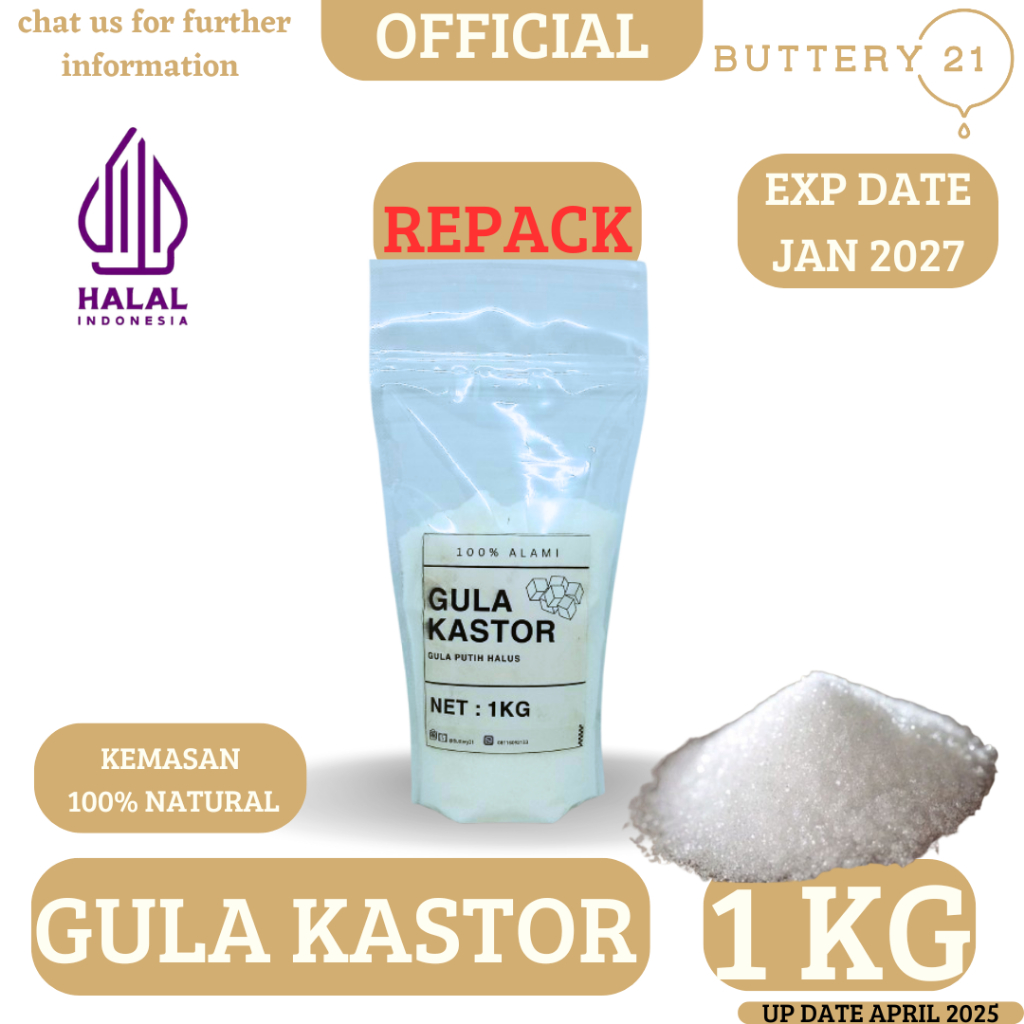 

CASTER SUGAR 1 KG/GULA KASTOR /GULA KASTER/GULA PASIR HALUS/REPACK 1 KG