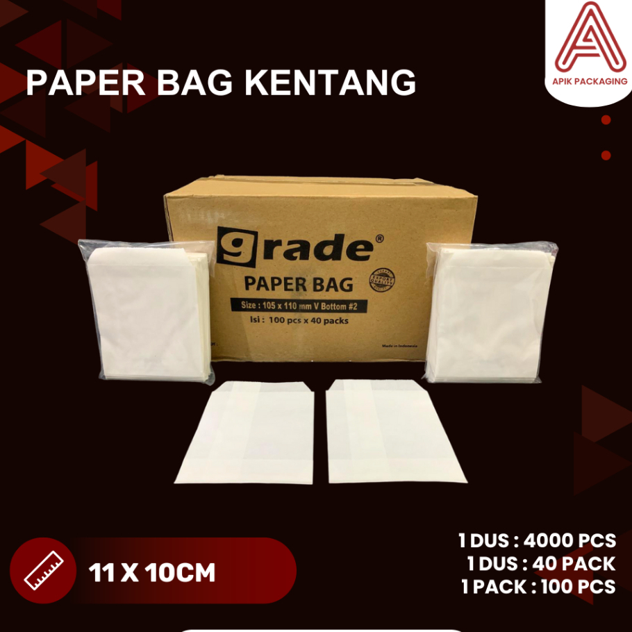 ( KECIL ) PAPER BAG KENTANG MEREK GRADE POLOS PUTIH / KANTONG KENTANG / KANTONG MAKANAN / PAPER BAG 