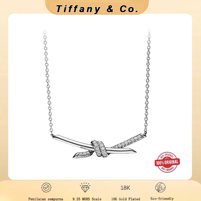 "Kalung Wanita Tiffany & Co. Original 100% - Model Simpul dengan Berlian | Emas Putih"