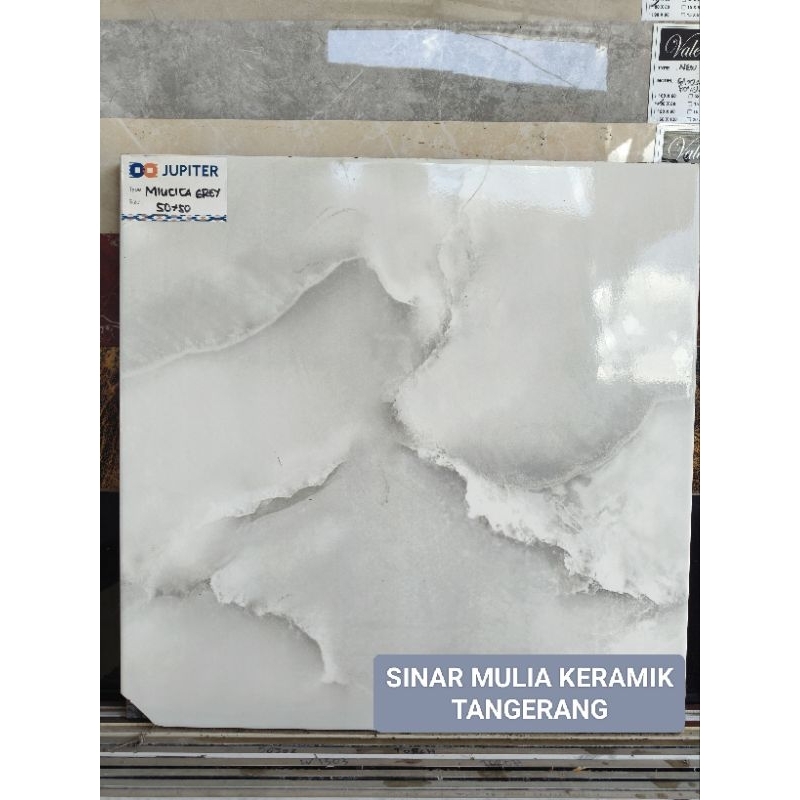 Keramik 50x50 Lantai Glossy ukuran 50x50 Jupiter Miucica Grey - keramik lantai motif marmer - kerami