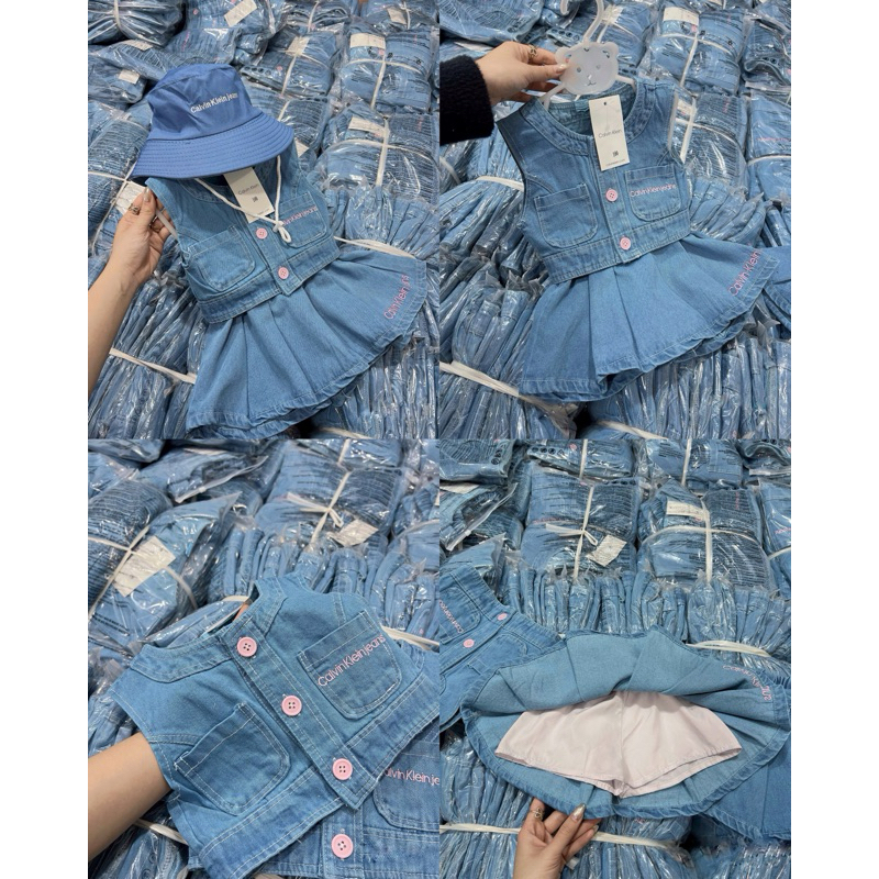ONE SET 3in1 CALVIN KLEIN DENIM + TOPI ANAK PEREMPUAN