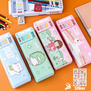 

Tempat Pensil Multifungsi Motif Unicorn /Kotak Pensil Pola Kartun Lapisan Ganda Tunggal Dengan Rautan