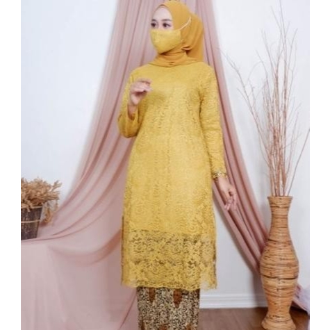Atasan Kebaya Brukat Tunik Modern Jumbo LD 130 / Kebaya Brokat / Baju Kebaya Brokat Kurung Wanita AT