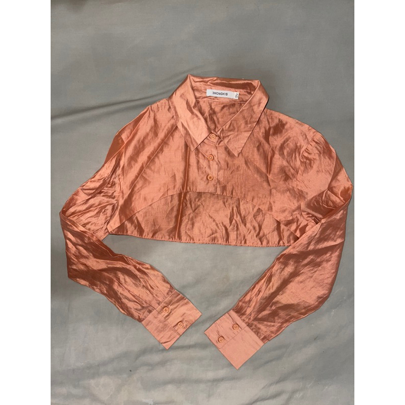3MONGKIS Satin Crop Shirt Orange/Coklat/Oranye