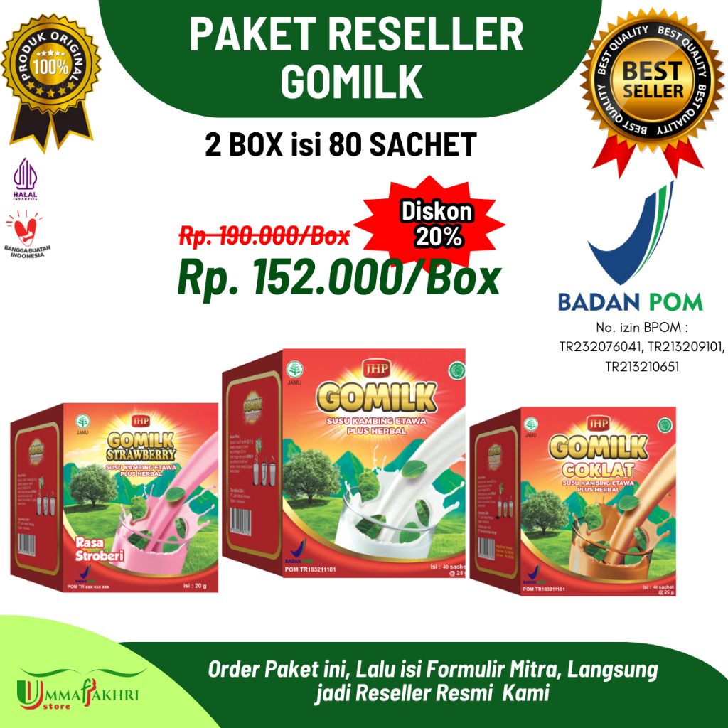 

GOMILK SACHET Paket Reseller 2 BOX Susu Etawa Plus Herbal