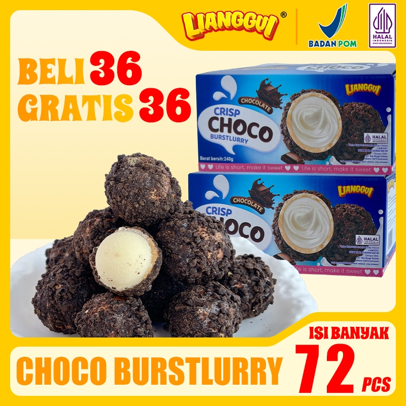 

LiangGui - Choco Burst Ball 240g Halal Wafer Biscuits Salut Cokelat 3 Rasa Stroberi, Kelapa, Coklat