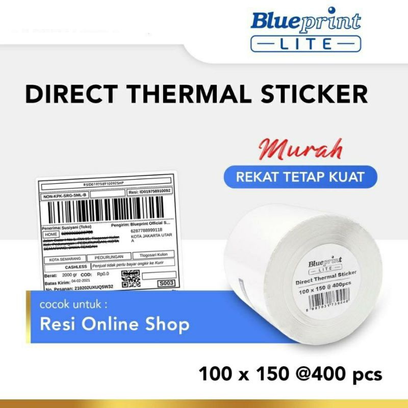 

Direct Thermal Sticker / Label Stiker BLUEPRINT 100x150mm (Isi 400 Sticker)