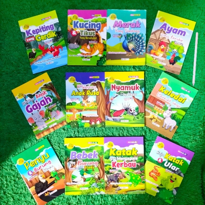PAKET ISI 12 BUKU CERITA ANAK DAN DONGENG KEPITING YANG CERDIK KUCING TIKUS MERAK YANG SOMBONG AYAM 