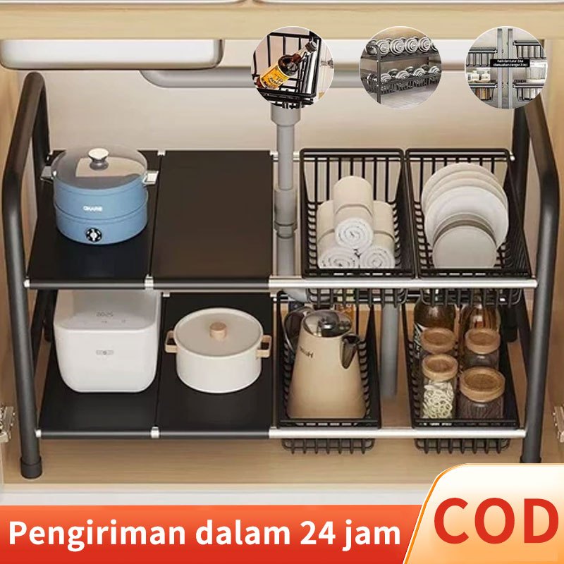 Rak Dapur Bawah Wastafel/Rak Bawah Wastafel/ Rak kolong dapur Flexible Rak Dapur 1/2 Susun Rak/Rak P