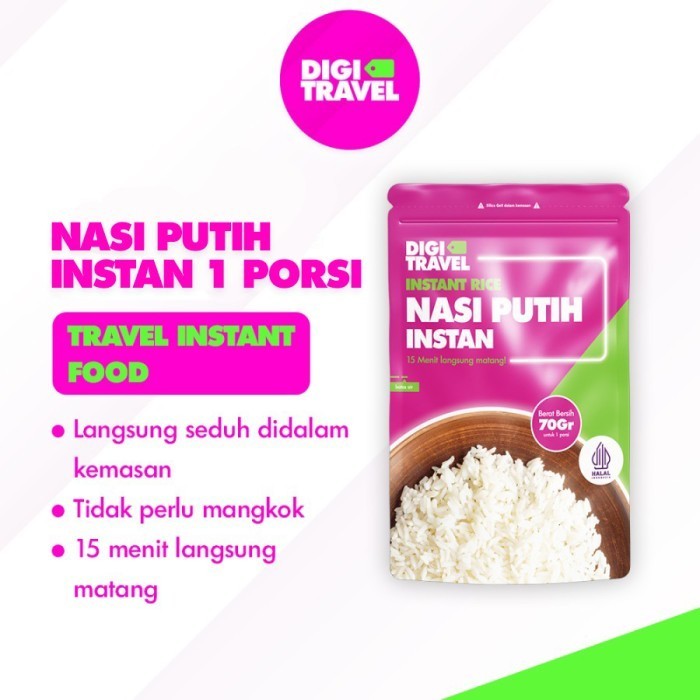 

READY STOK DIGI TRAVEL Nasi Putih Instan | Makanan Instan Travel | Travel Food - 1 Porsi / 70gr - 1 Porsi / 70gr