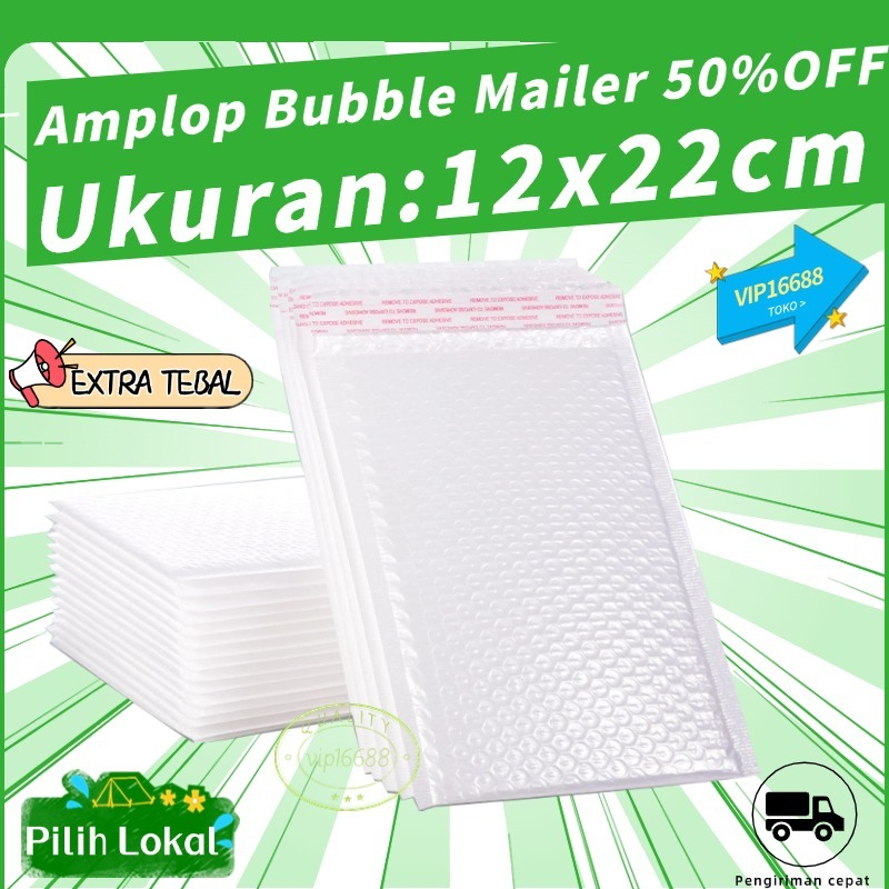 

Kantong Plastik Packing Amplop BUBBLE MAILER Putih 12x22 WHITE Bubble Wrap Polymailer