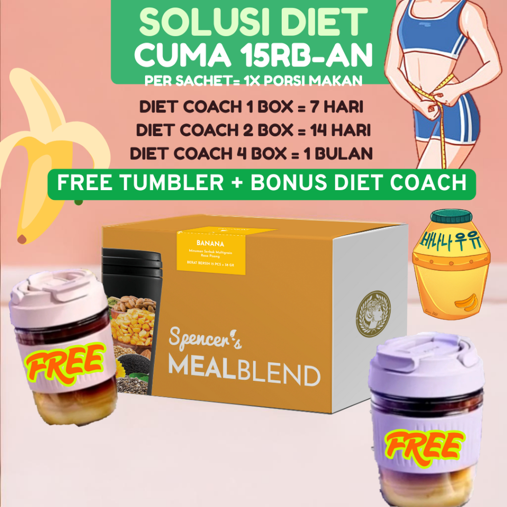 

Spencer's Mealblend Korean Banana Milk - FREE Bonus - Multigrain Oat Instant Superfood slimming cepat anti ribet alami 100%