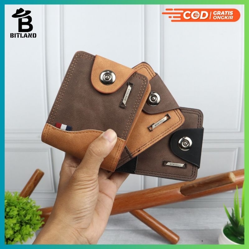 MORTEGA Dompet Lipat Kancing Pria Kulit PU Import | Dompet MORTEGA Cowok-M-1009