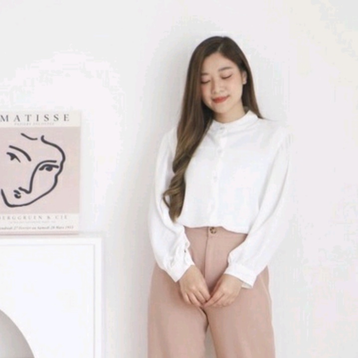 Atasan Kemeja Wanita Korean Style Bahan Crinkle  Polos-Atasan Wanita Korean Style Kekinian