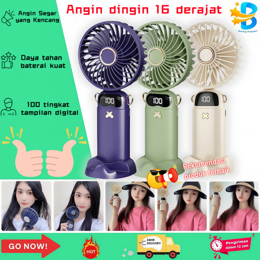 Kipas Angin Mini /5-Speed Wind Kipas /Kipas portabel genggam LED Display /Portable Handheld Fan /5 G