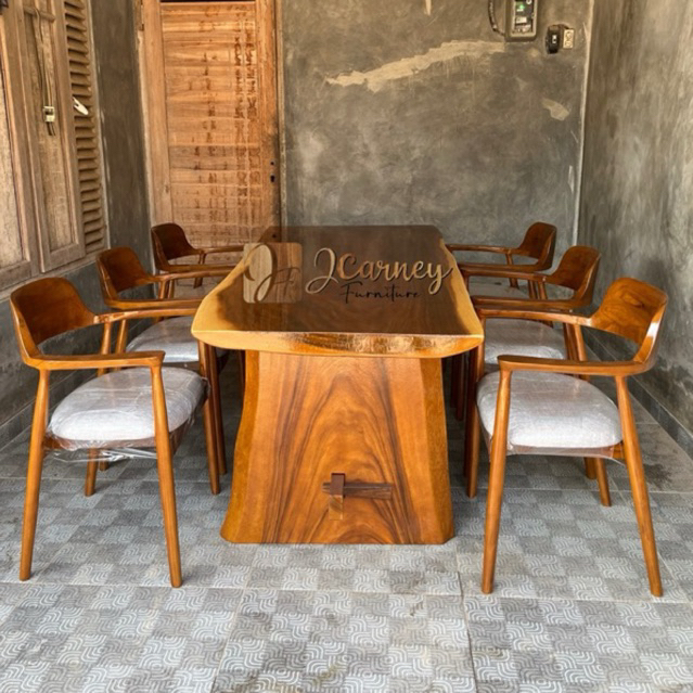 MEJA MAKAN SET 6 KURSI KAYU TREMBESI , SET MEJA MAKAN MINIMALIS 6 KURSI