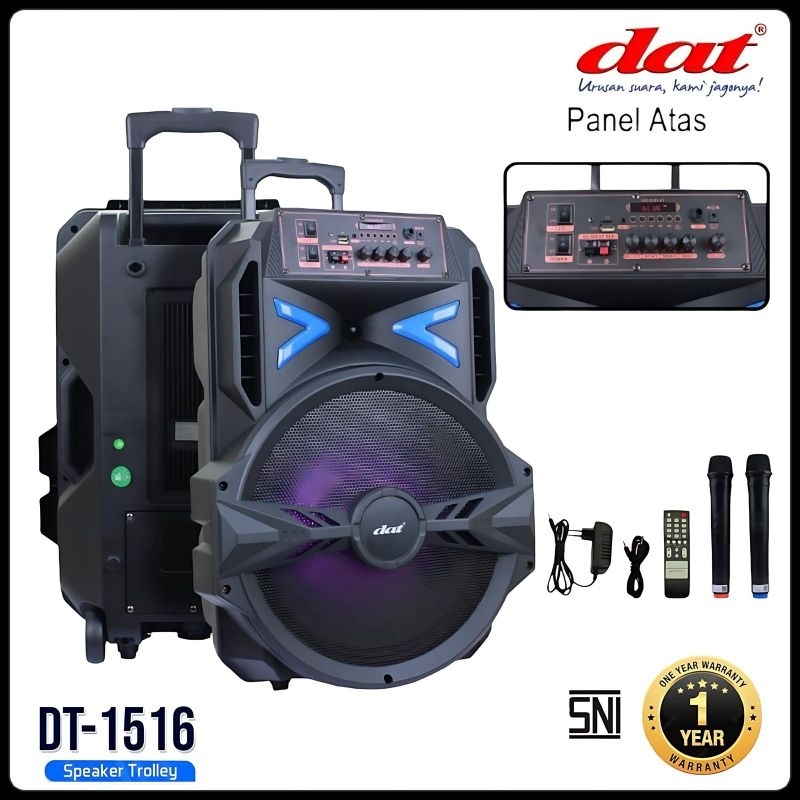 Speaker dat DT-1516 free 2mic Wireless 15inch Speaker portable Power full bass