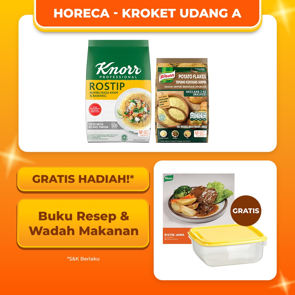 

[HORECA] Kroket Udang A (Knorr Bumbu Penyedap Rostip Pouch 1kg + Knorr Potato Flakes Pouch 500G - Buku Menu + Food Container 0.6L)
