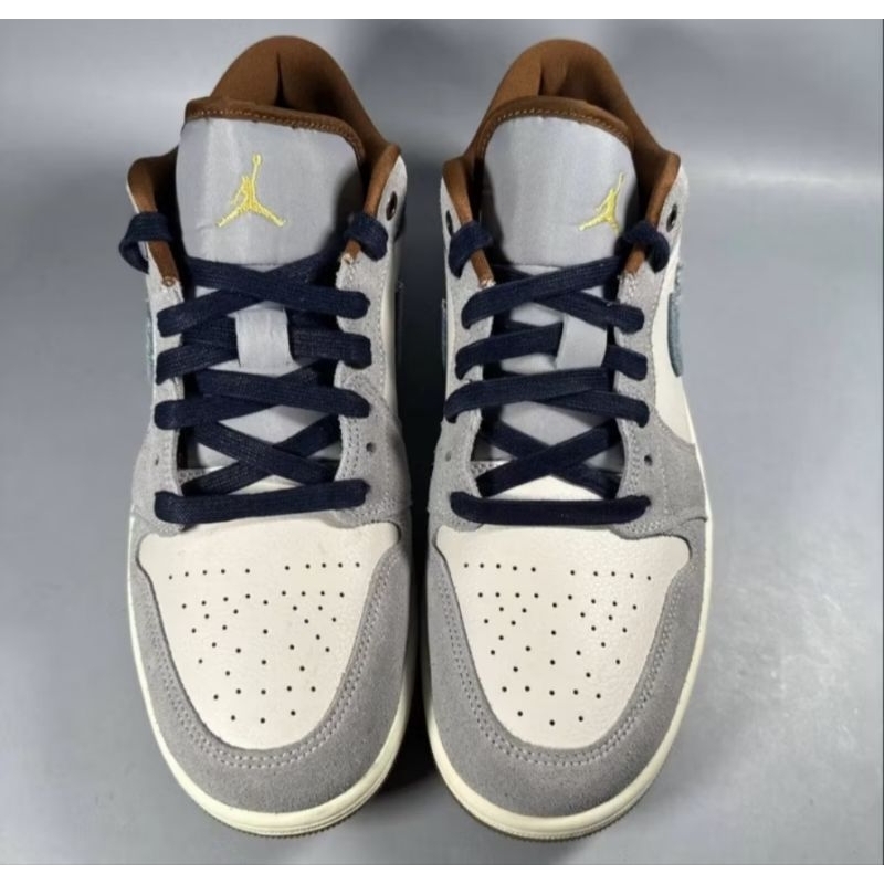 Nike Air Jordan 1 Low SE Phantom Repaired Denim Swoosh Brown Leather Authentic