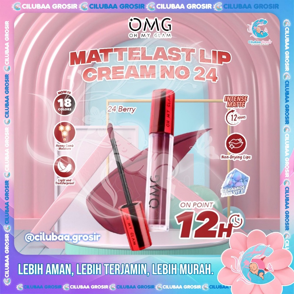 OMG OH MY GLAM Mattelast Lip Cream 24 Berry || Lipstik Lipcream || Matte Dengan Warna Intense || Tah