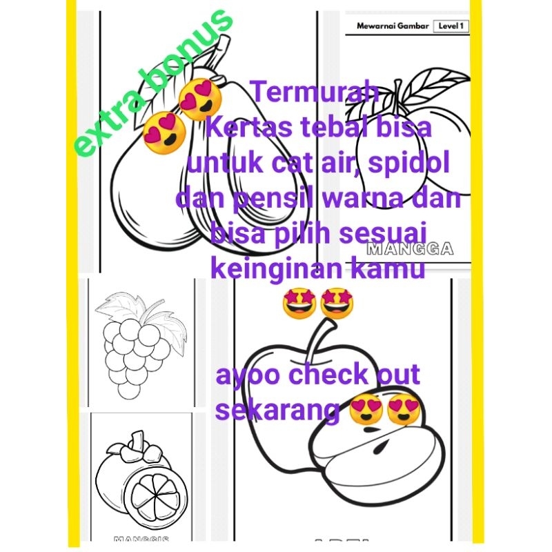 

Kertas/lembar/worksheet mewarnai A5 Murah tema buah buahan