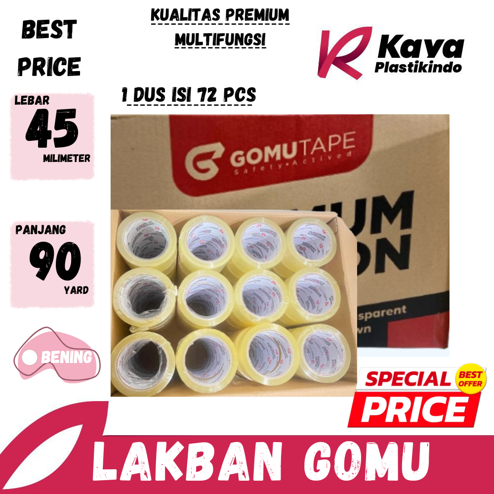 

Lakban Bening GOMUTAPE PREMIUM 90 Yard 1 DUS Isi 72 ROLL Instant Delivery / lakban bening 1 dus
