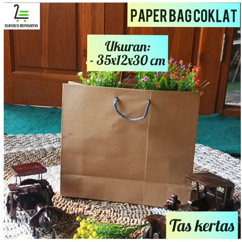 

Paper bag Coklat 35x12x30 cm(LUSINAN/12 pcs) /Tas kado/Tas Kertas/Goodiebag
