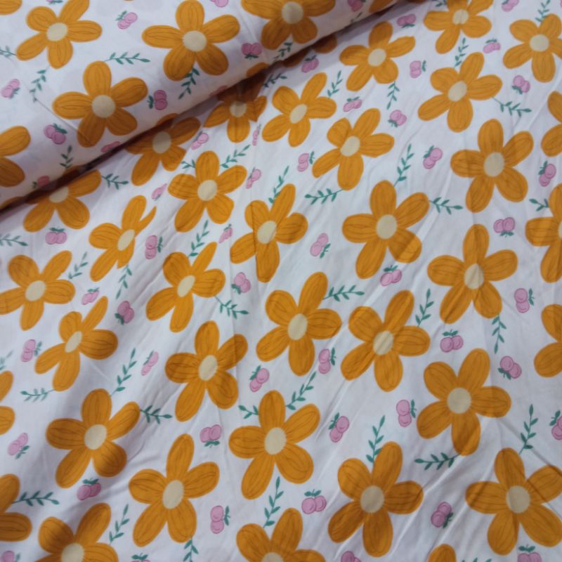 KAIN KATUN RAYON PREMIUM GARMENT MOTIF BUNGA BESAR KUNING