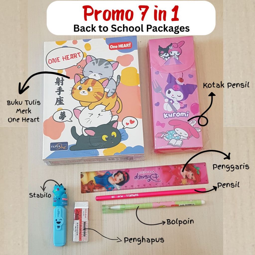 PAKET Alat Tulis Sekolah Set Lengkap Buku Tulis Pensil Penggaris Penghapus Kotak Pensil
