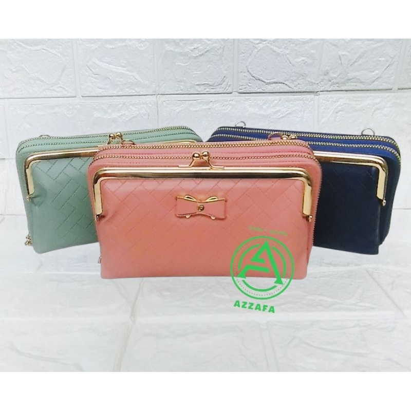 Dompet tas behel hp wanita mewah 2 resleting 3  ruang multifungsi