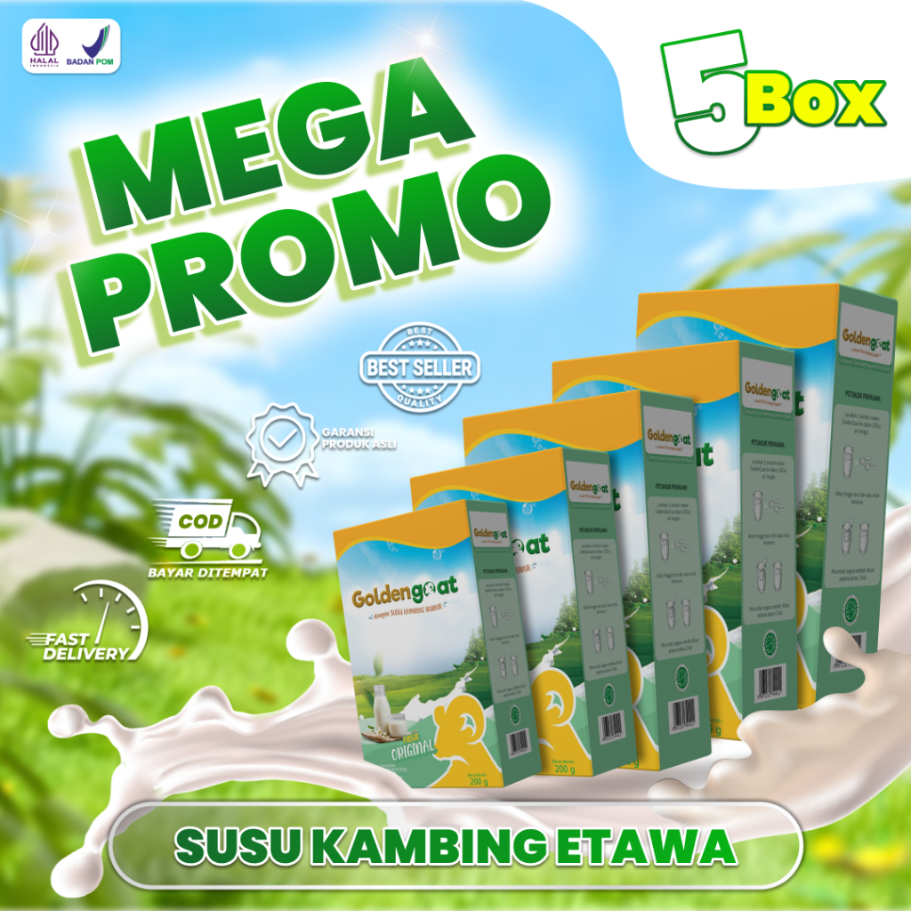 

5 Box GoldenGoat Susu Etawa Asli 200gr – Cocok untuk Anak, Dewasa, & Lansia