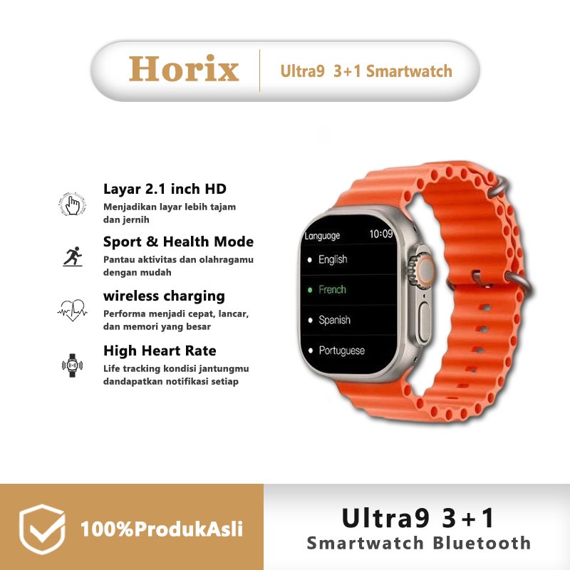 Horix Ultra 9 3+1 Smartwatch: Fitur Lengkap + Hadiah 3 Tali & Headset Bluetooth