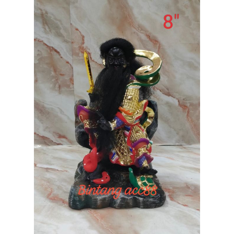 patung dewa hian tian shang ti/ siong te kong - hitam - kayu - 8inch