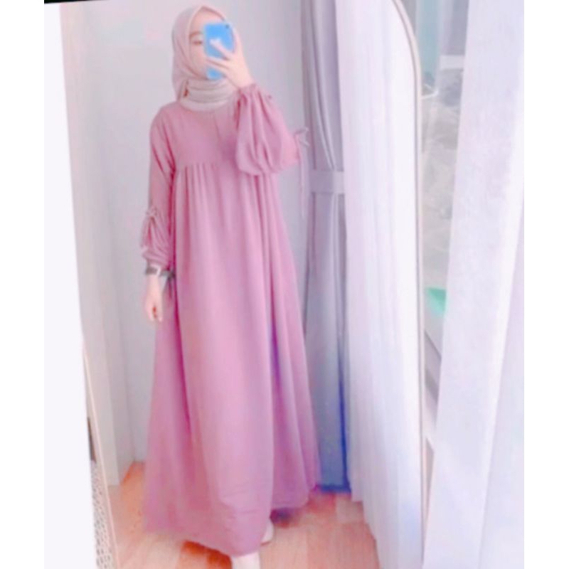 Alesha dress/Gamis polos wanita kekinian/Dress Midi Muslimah terbaru/Gamis Crinkle Simpel Elegan Rem