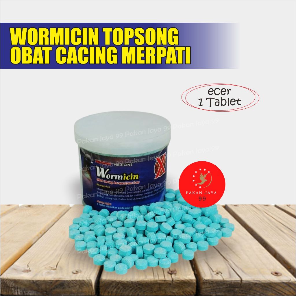 READY WORMICIN 1 BTR TOPSONG OBAT BURUNG MERPATI DERKUKU PERKUTUT SAKIT CACINGAN SEMUA JENIS CACING