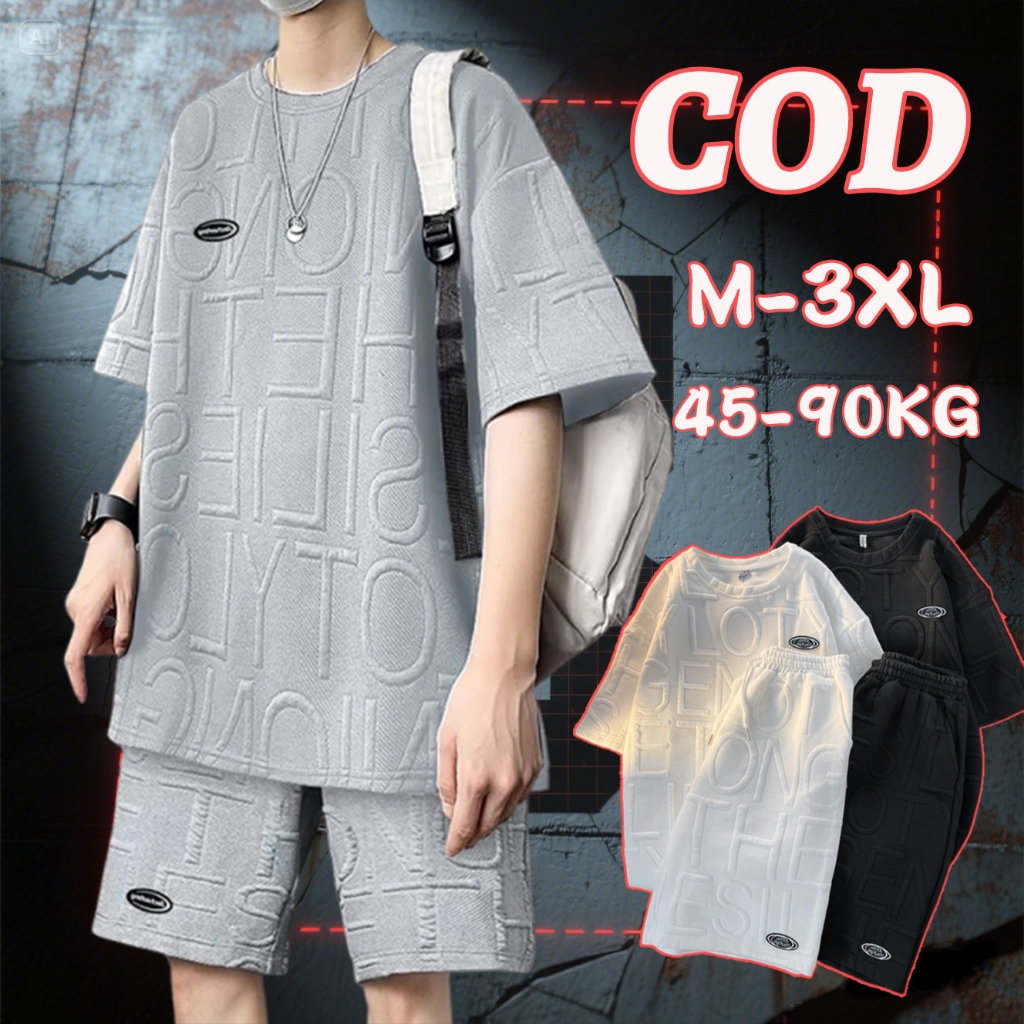 Setelan Kaos Pria Trendy 2025 Set pakaian pria gaya korea oversize baju olahraga nyaman berukuran be