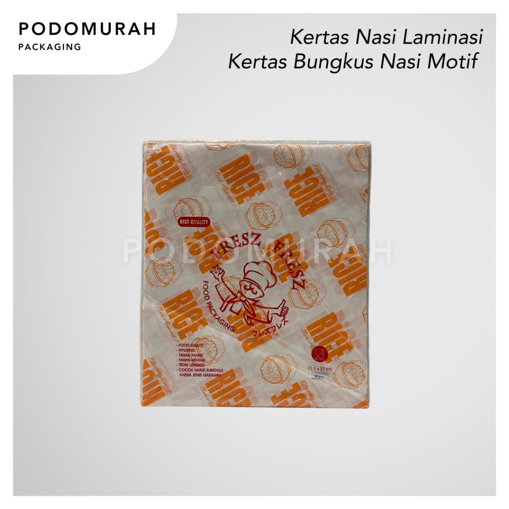 Kertas Nasi Laminasi Kertas Bungkus Nasi Motif Printing Rice / Kertas KFC Kertas Fresz isi 50 pcs