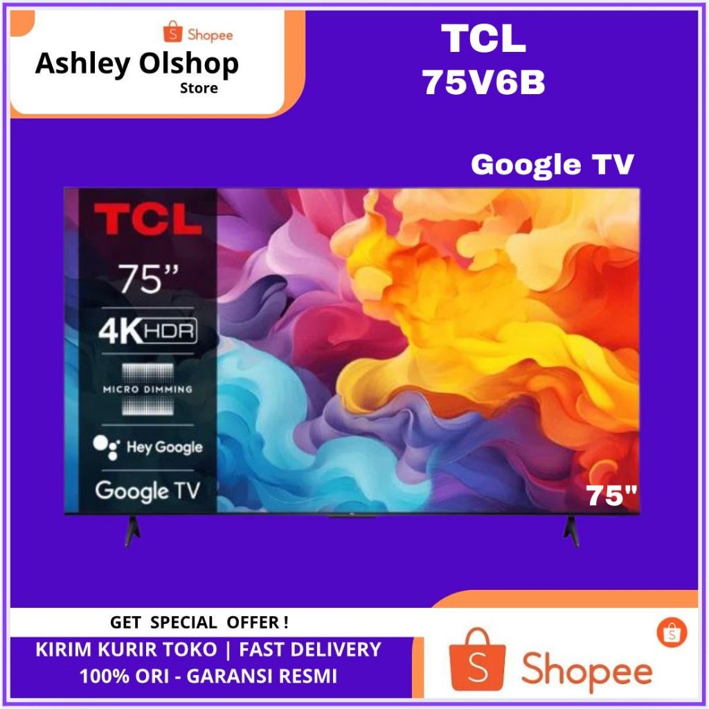 TV TCL 75 Inch Google TV 75V6B 4K UHD Google TV TCL 75V6B 75"