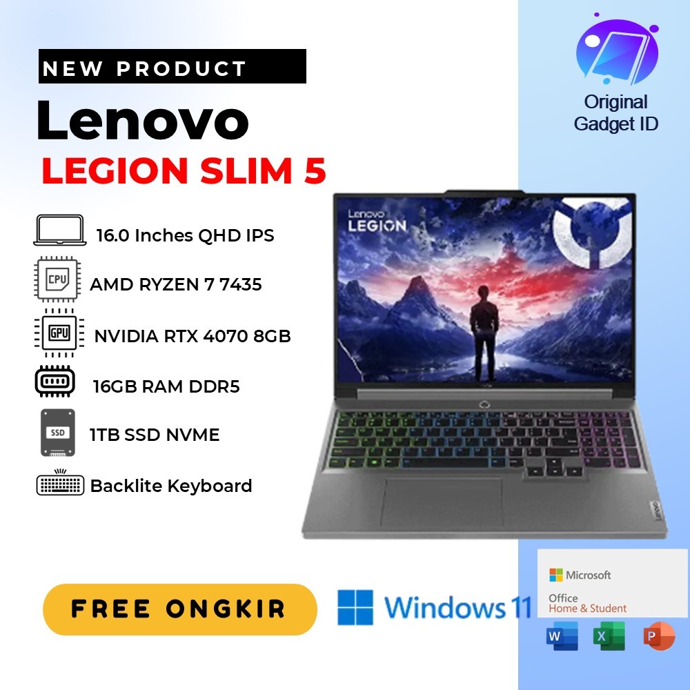 LENOVO LEGION SLIM 5 16 RYZEN 7 7435 RTX4070 16GB 1TB SSD WIN11 16.0QHD IPS