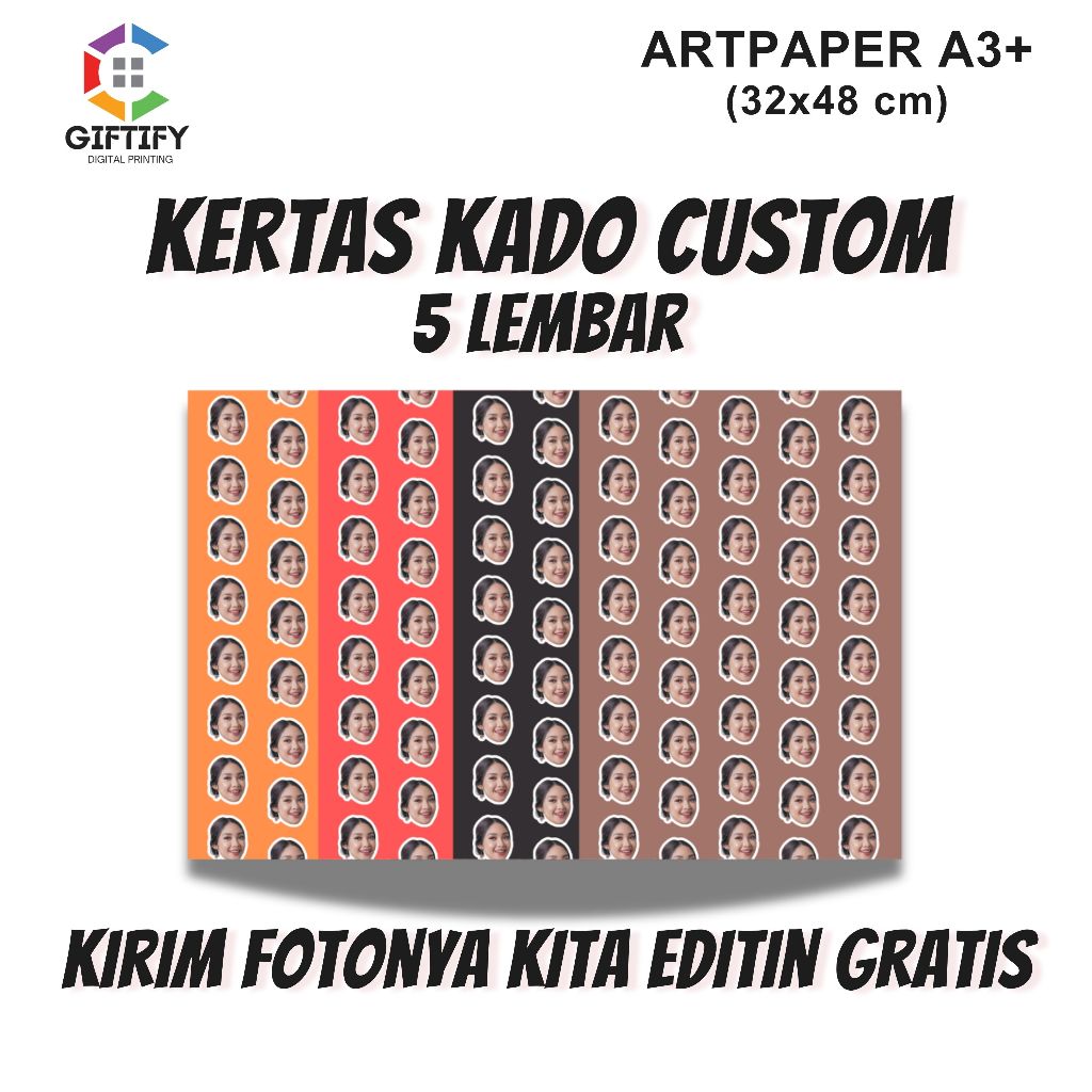 

5 LEMBAR KERTAS KADO CUSTOM WAJAH AYANG KPOP BTS / Kertas Kado Viral Custom Gambar Wrapping Paper gambar wajah muka